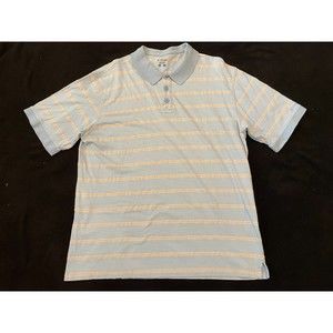 Columbia Men's Polo Shirt Light Blue Tan Striped Size L
